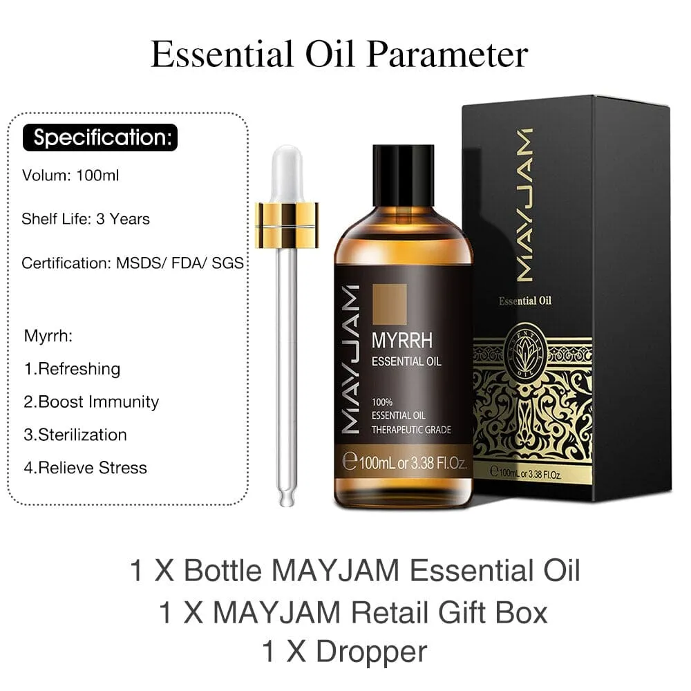 10ml 30ml 100ml with Dropper Myrrh Pure Natural Essential Oils Commiphora Myrrha
