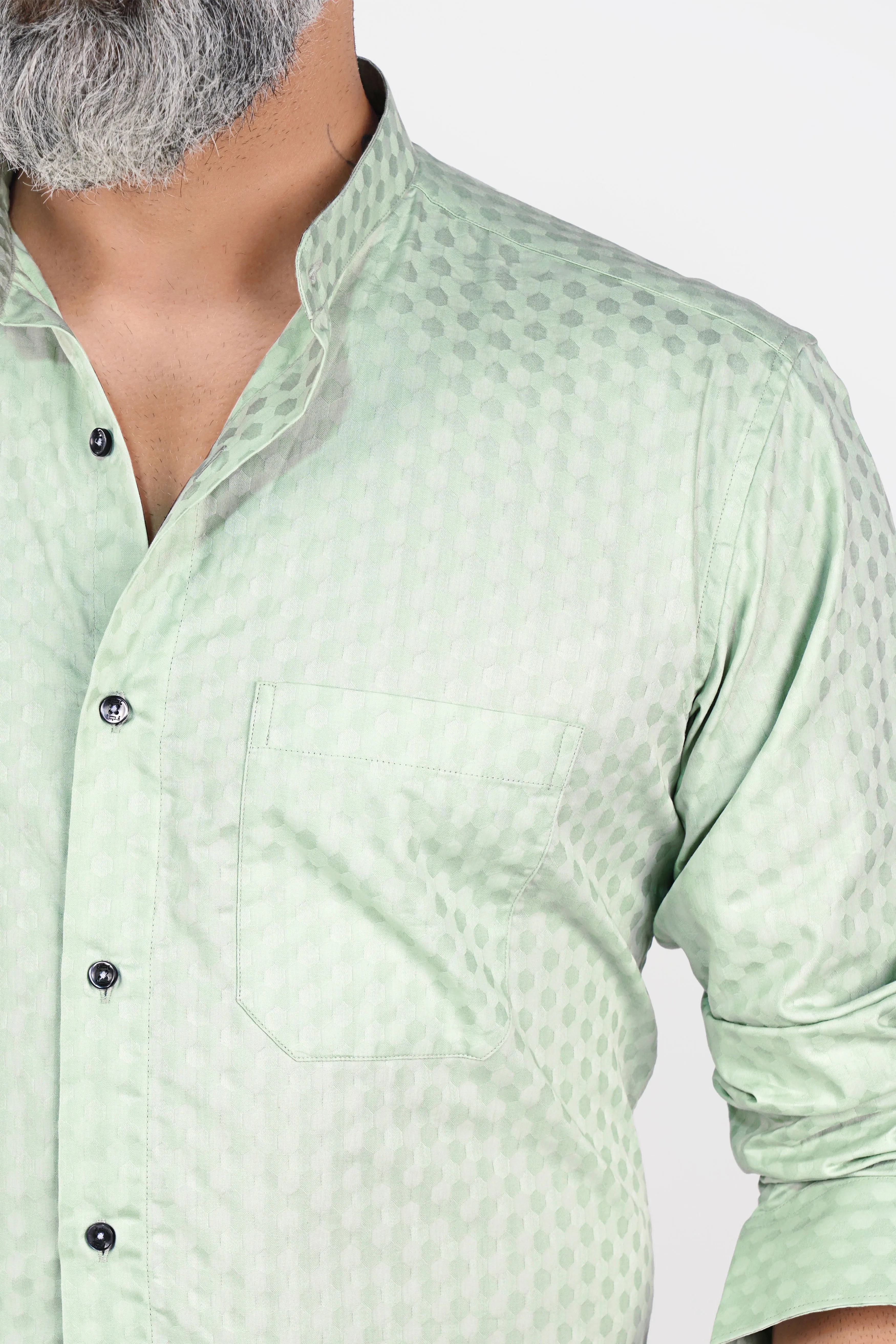 Albescent Green Hexagonal Jacquard Textured Premium Giza Cotton Shirt