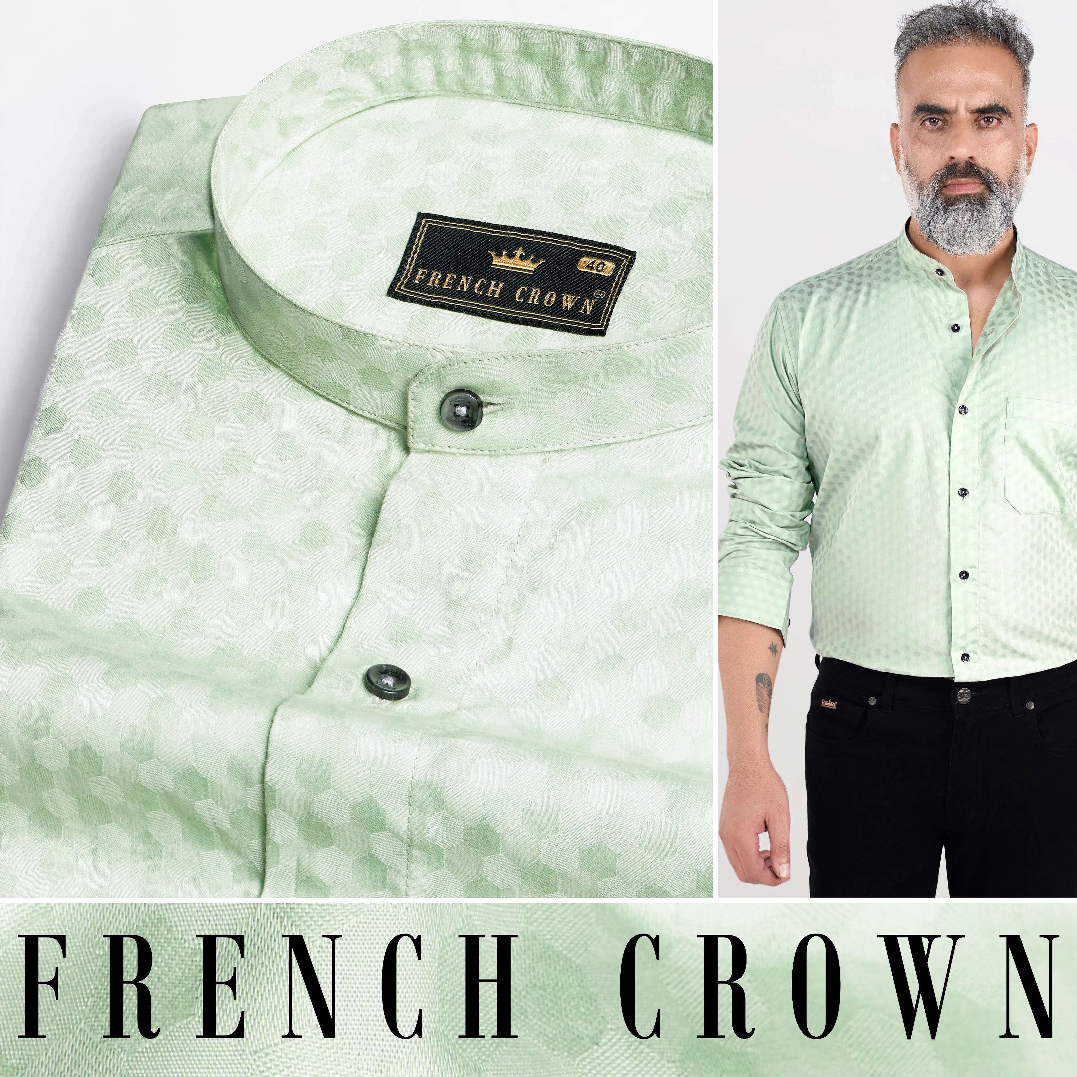 Albescent Green Hexagonal Jacquard Textured Premium Giza Cotton Shirt