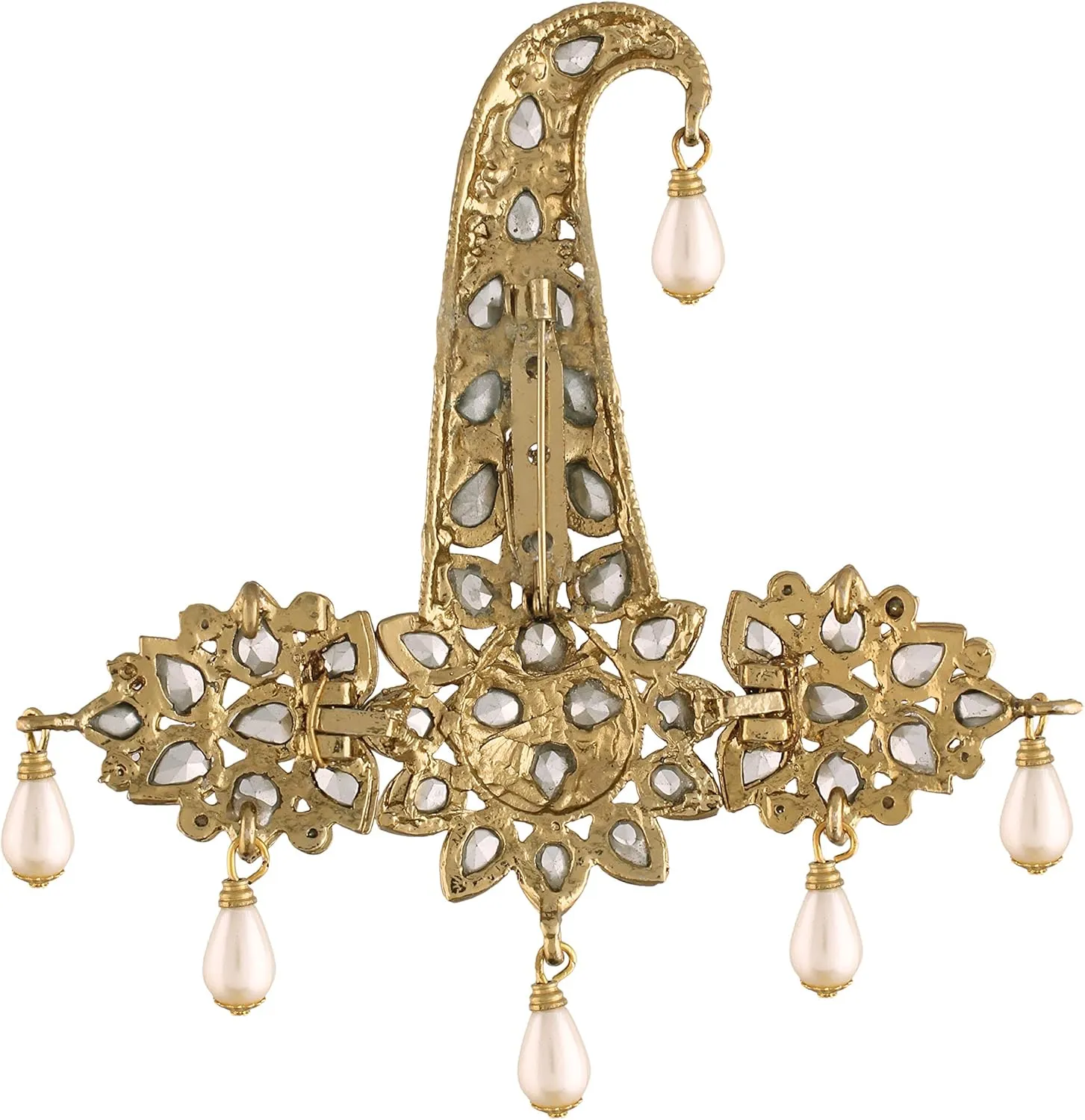 I Jewels Gold Plated Indian Traditional Handcrafted Kundan & Stone Safa Dulha Pagadi Kalangi Brooch for Groom Men