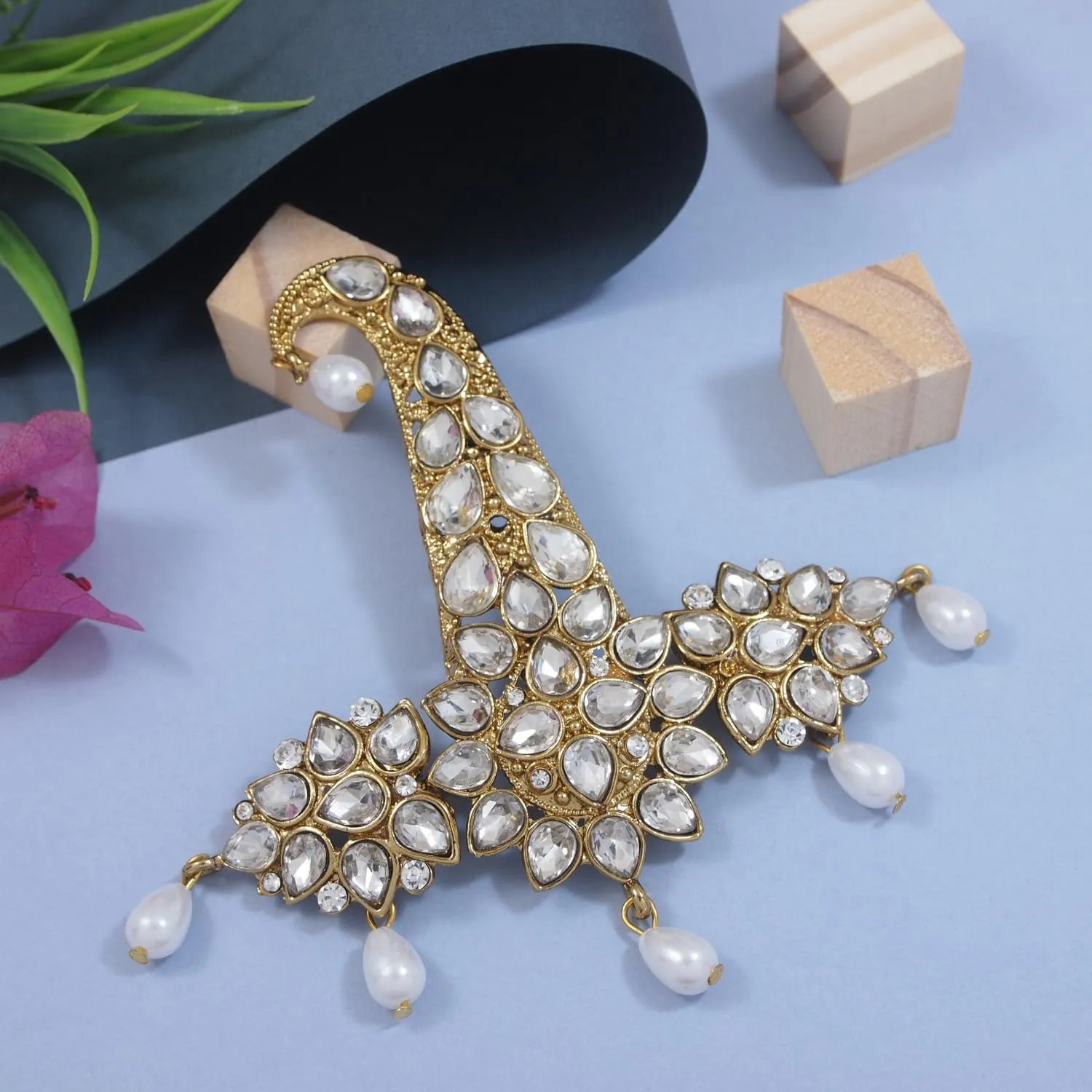 I Jewels Gold Plated Indian Traditional Handcrafted Kundan & Stone Safa Dulha Pagadi Kalangi Brooch for Groom Men