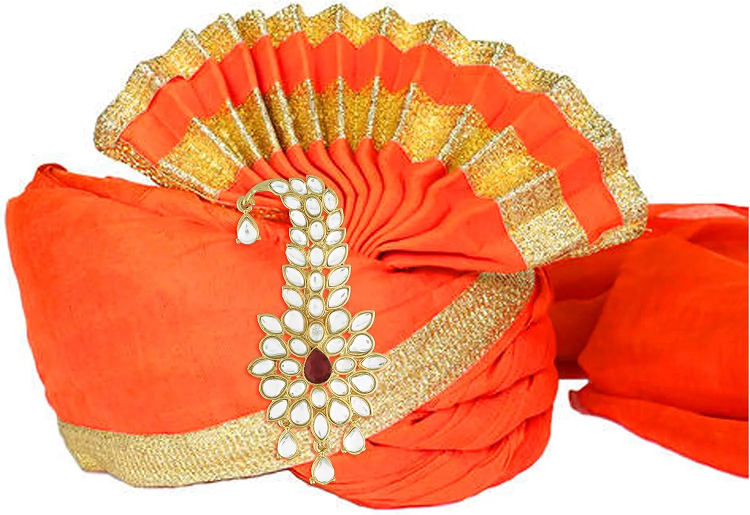 I Jewels Gold Plated Indian Traditional Handcrafted Kundan And Stone Safa Dulha Pagadi Kalangi Brooch for Groom Men