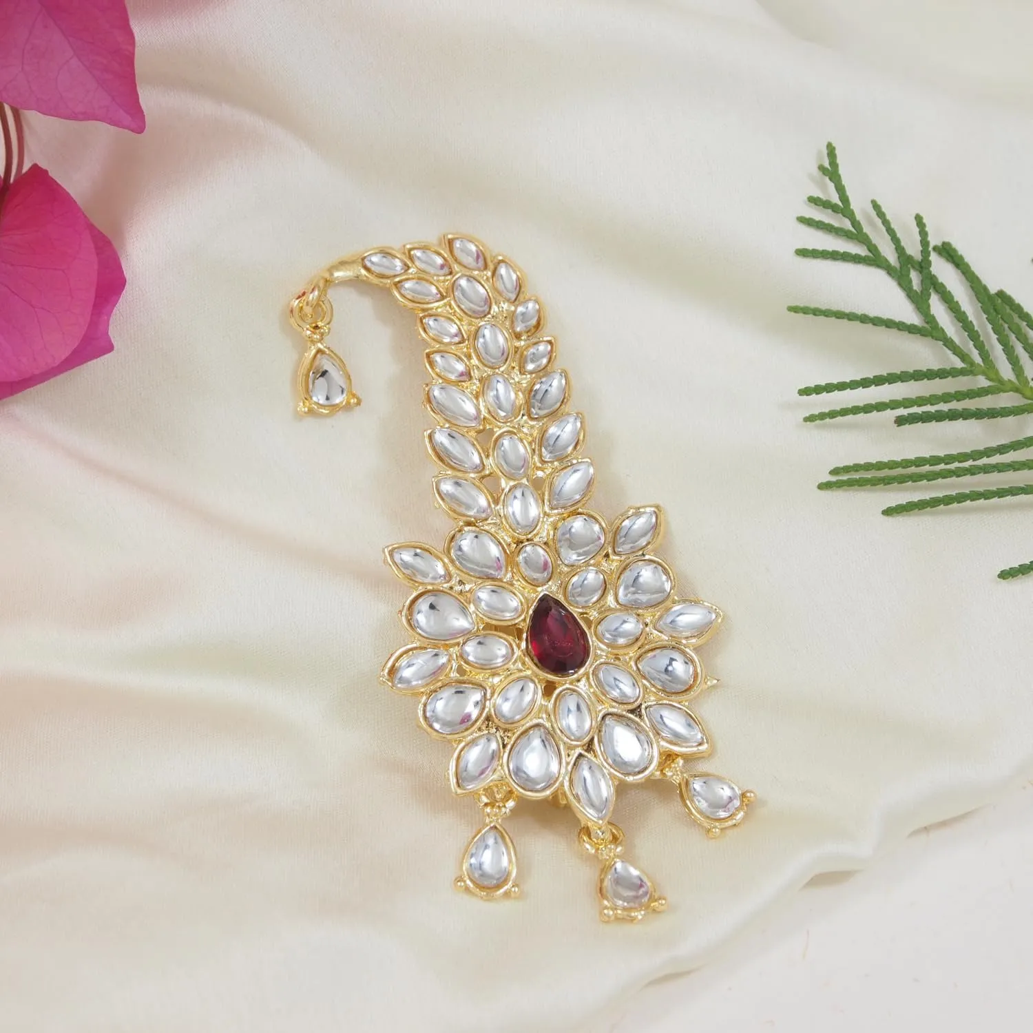 I Jewels Gold Plated Indian Traditional Handcrafted Kundan And Stone Safa Dulha Pagadi Kalangi Brooch for Groom Men