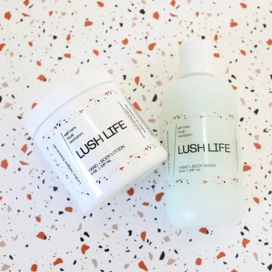 LUSH LIFE Hand and Body Wash. Avocado OIl. Cucumber Extract. Plum. White Rose. Vanilla. 8 oz.