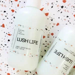 LUSH LIFE Hand and Body Wash. Avocado OIl. Cucumber Extract. Plum. White Rose. Vanilla. 8 oz.