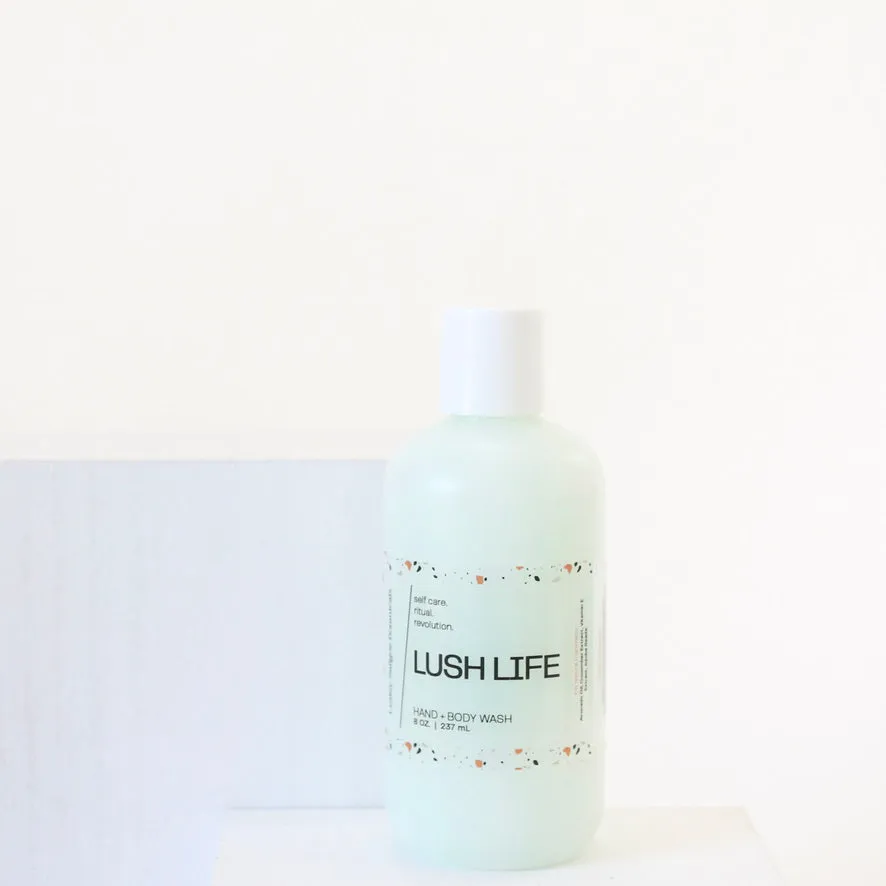 LUSH LIFE Hand and Body Wash. Avocado OIl. Cucumber Extract. Plum. White Rose. Vanilla. 8 oz.