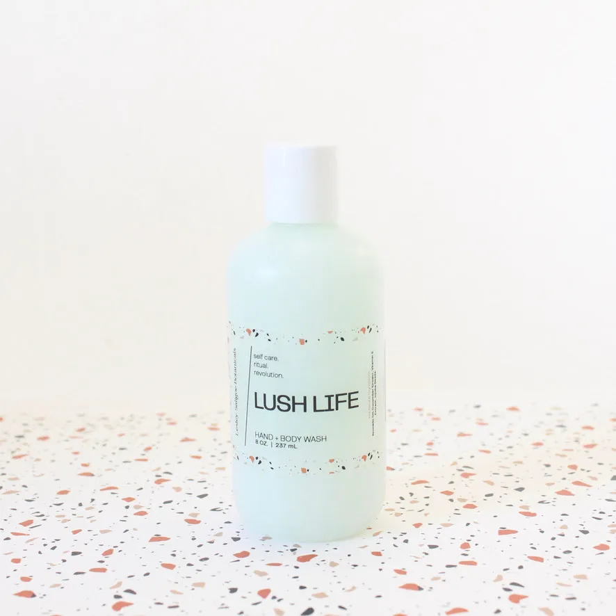 LUSH LIFE Hand and Body Wash. Avocado OIl. Cucumber Extract. Plum. White Rose. Vanilla. 8 oz.