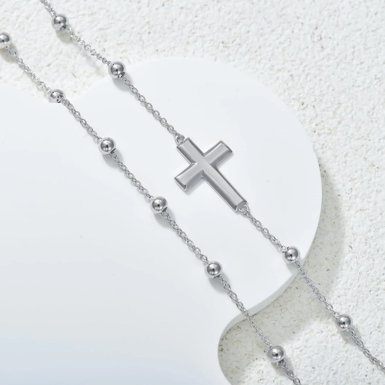 Mother's Day Gift 925 Sterling Silver Cross/Heart/Infinity/Angel Wing Adjustable Anklets Bracelets Gifts for Women, Silver Double Chain Rosary Ankle Bracelet Jewelry Gift for Women