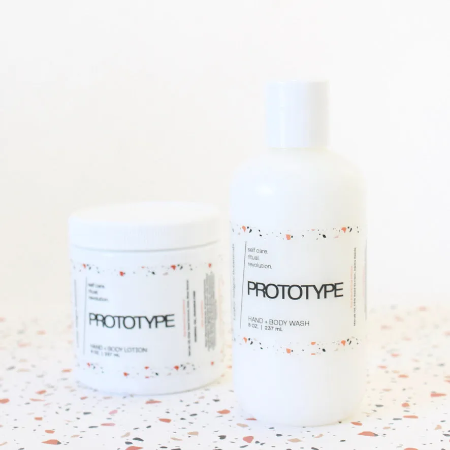 PROTOTYPE Hand and Body Wash. Marula Oil. Chia Seed Extract. Jojoba Beads. Sandalwood. Papyrus. Sweet Cream. 8 oz.