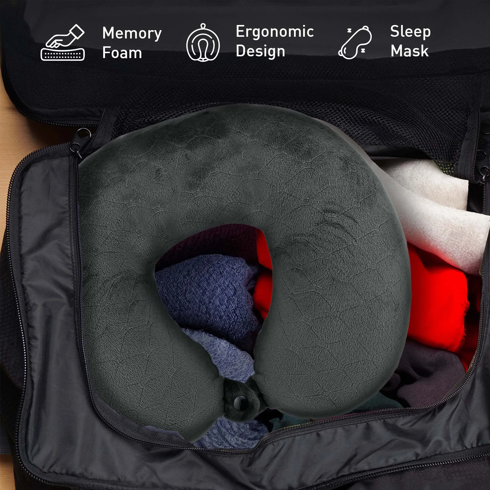 Sleep Serenity Set: Pursonic Aromatherapy Essential Oils Rollerballs, Lava Stone Bracelet, and Memory Foam Travel Pillow with Sleep Mask