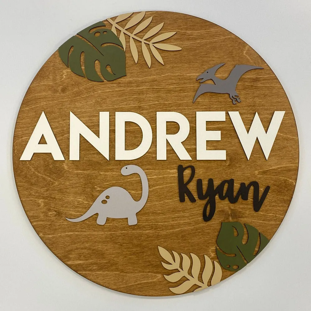 Sugar   Maple Round Personalized Name Sign | Dinosaur