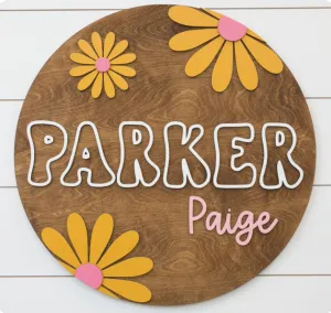 Sugar   Maple Round Personalized Name Sign | Retro Daisy