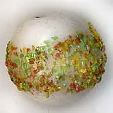 Vintage 1930s German Sugar Beads. Yellow Green Red Crumbs on Opaque Milk Glass. 10mm. Package of 5. B11-YO-0376